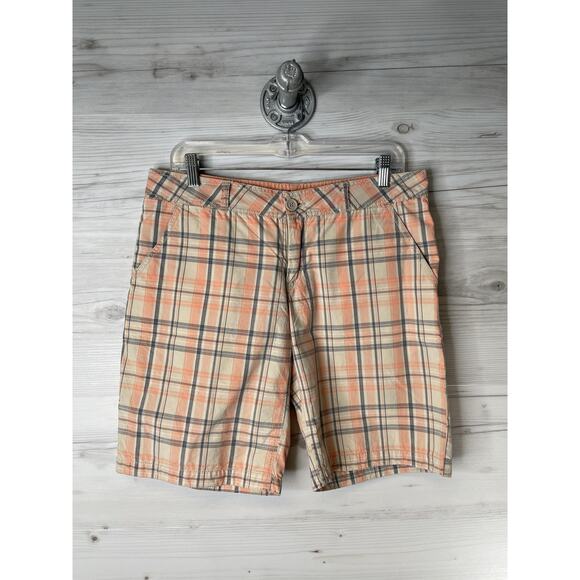 Mossimo Supply Co Shorts Womens Size 9 Tan Orange Gray Plaid Chino Zip Fly Beach - Picture 1 of 10